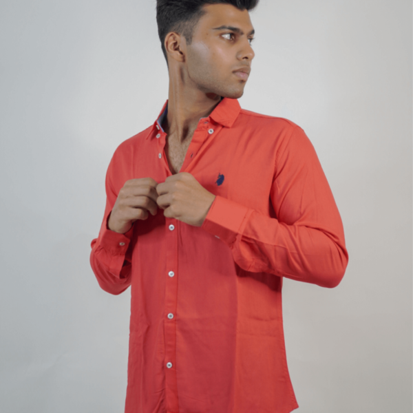 Basic Orange-Red Full Sleeves Shirt