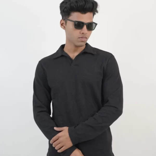 Basic Collar Black Full Sleeves T-Shirt